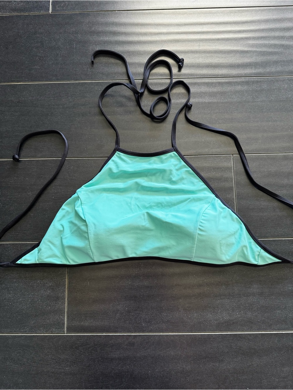Women’s Aqua High-Neck Bikini Top with Black Trim size 10